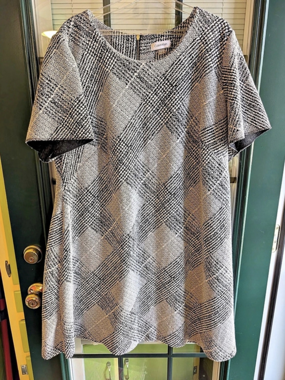Calvin Klein Plaid Mini Dress in Black & White Size Medium